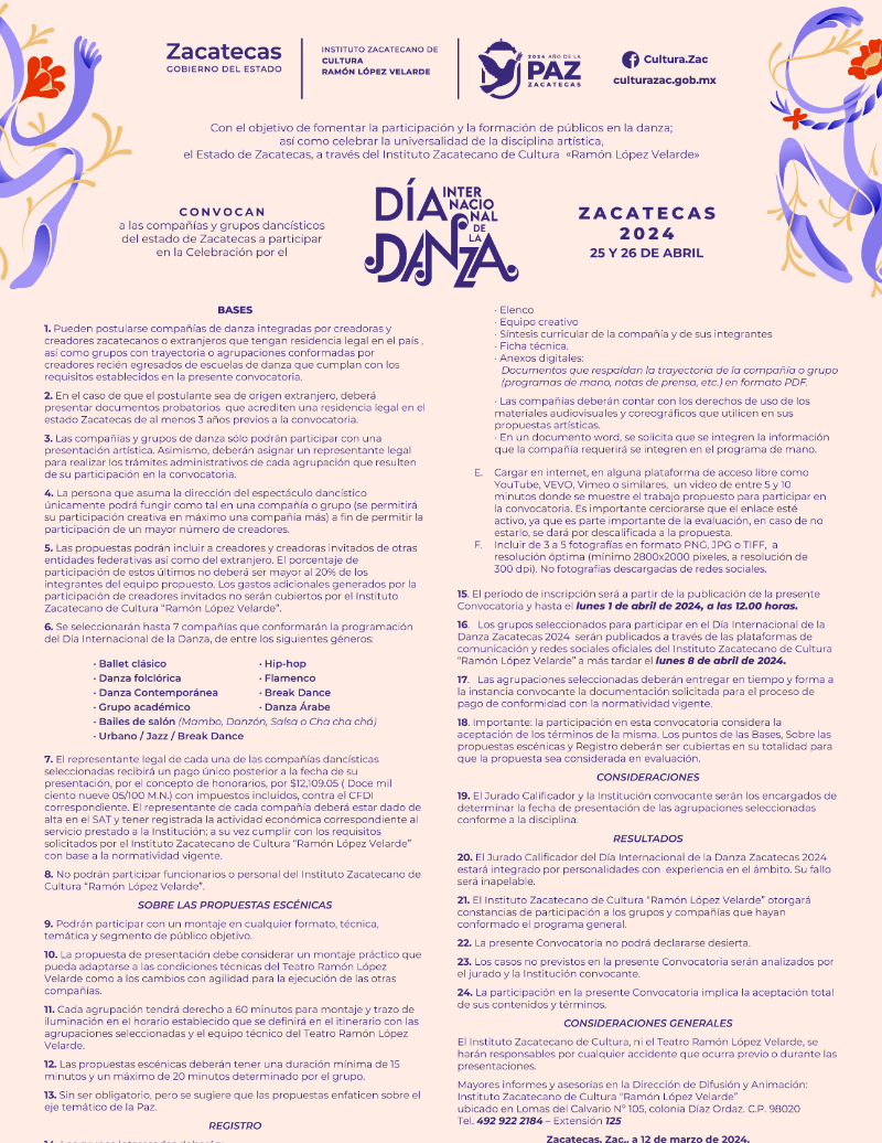 Día Internacional de la Danza Zacatecas 2024