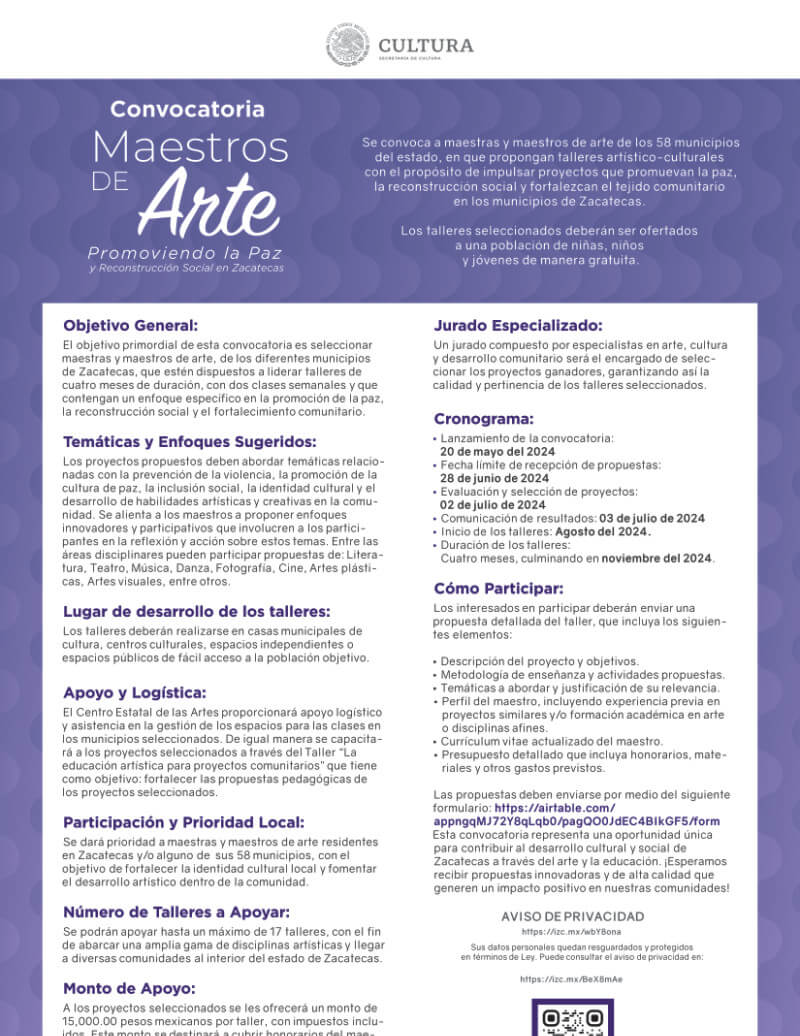 Maestros de Arte Promoviendo la Paz y Reconstrucción Social en Zacatecas
