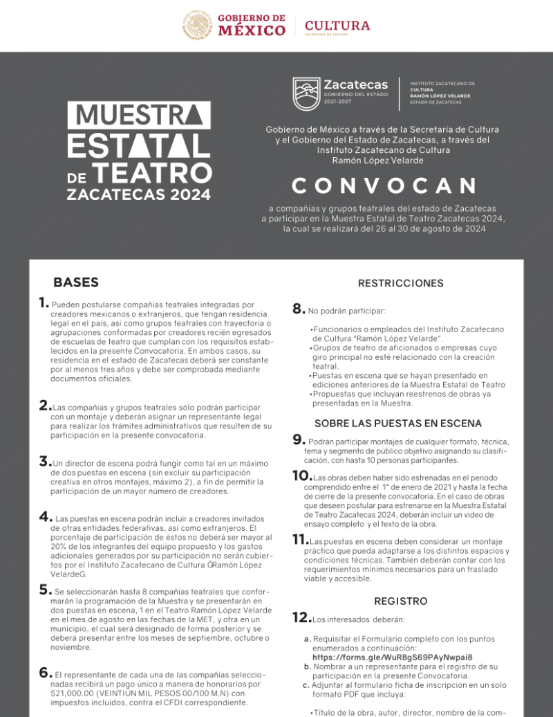 Muestra Estatal de Teatro Zacatecas 2024